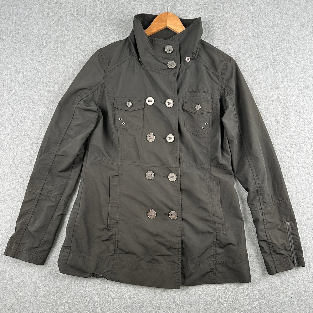 Hurley Jacket Women M Black GJBFWIN Double Breasted Utility Military Pea Coat